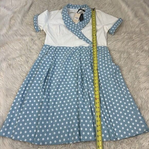 GownTown Women's Pinup 60s Vintage Blue Polkadot Swing Plus Size Dress XXL NWT - Picture 5 of 10